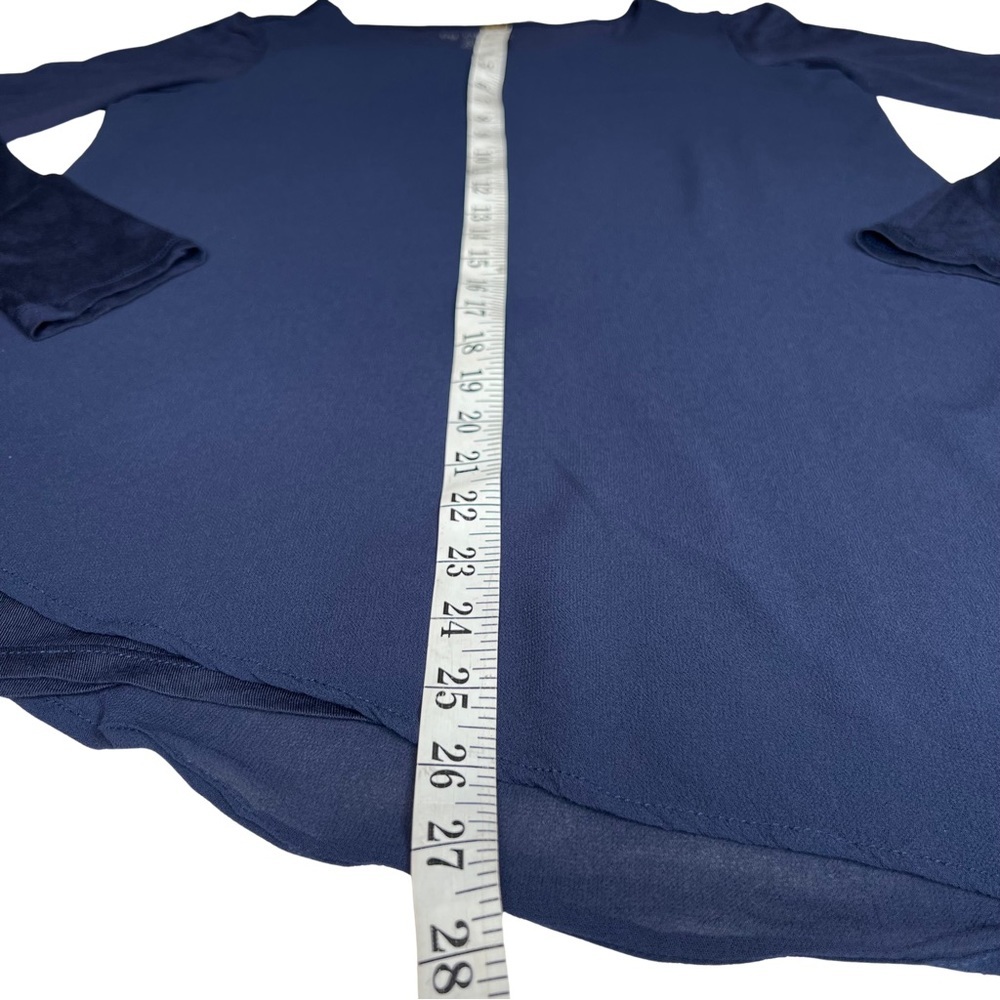 Chico’s Knit Woven Tunic Long Sleeve Asymmetrical Hem Navy Blue Small 570215863 - Picture 9 of 13